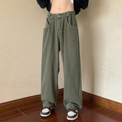 Men Jeans Green Washed Jeans Men's Autumn Width Straight-Leg Trousers
