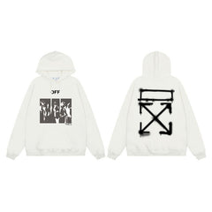 OW Blur Portrait Arrow Pattern Pullover Hooded Sweater