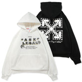 OW dotted letter arrow pattern fleece hooded sweater