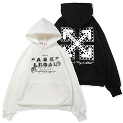 OW dotted letter arrow pattern fleece hooded sweater