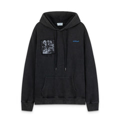 OW oil painting portrait pattern washed water pullover hooded sweatshirt