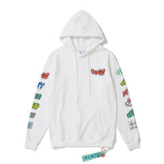 OW hoodie Slogan Cartoon Arrow Pattern Pullover Hood