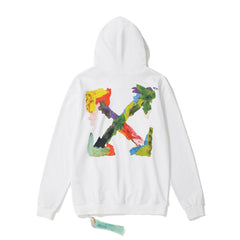 OW hoodie Multicolored Leaf Arrow Pattern Crew Neck Hoodie