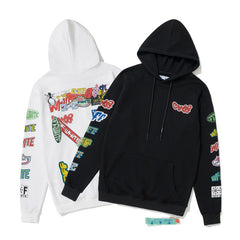 OW hoodie Slogan Cartoon Arrow Pattern Pullover Hood