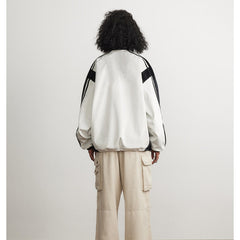 Unisex Jacket Vintage Sports Jacket Men's and Women's Loose Black and White Patchwork Stand-up Collar Coat