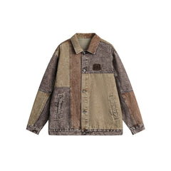 Unisex Jacket Washed Denim Jacket Lapel Loose Overalls