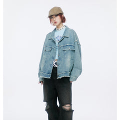 Unisex Jacket Butterfly Embroidery Washed Denim Jacket Loose Jacket