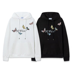 OW Butterfly Letter Print Pattern Pullover Hooded Sweater