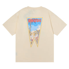 Rhude T Shirts Oil Painting Clock Coconut Tree Print Short Sleeves