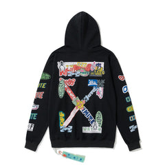 OW hoodie Slogan Cartoon Arrow Pattern Pullover Hood