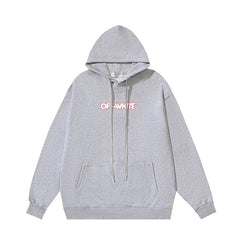 OW letter print pattern pullover hooded sweater
