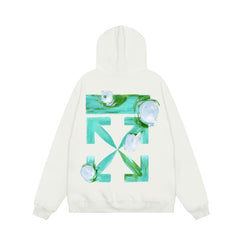 OW Swirl Flower Arrow Pattern Pullover Hooded Sweater