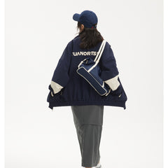 Unisex Jacket Vintage Colorblock Hood Coat Loose Sports Top