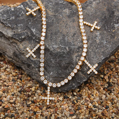 Jewelry Zircon Row Necklace Cross Pendant Necklace Hip-hop Rap Angel Pieces Crosses Egypt Pieces esus Pieces