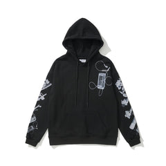 OW headphones flower pattern pullover hooded sweater