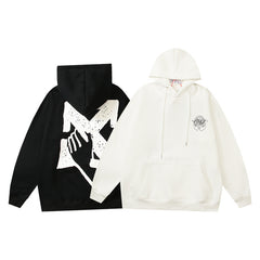 OW hoodie with a fleece hood with a palm globe arrow pattern