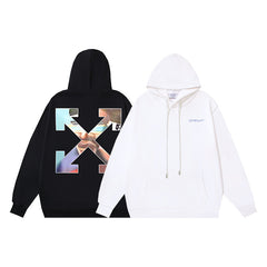 OW Portrait Arrow Pattern Pullover Hooded Sweater