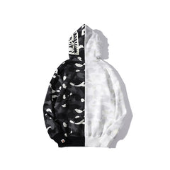 Bathing Ape Hoodie shark head black and white luminous color matching sweater