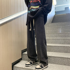 Men Jeans Black Jeans Oversize Loose Straight Drooping Wide Leg Pants