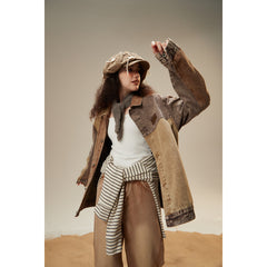 Unisex Jacket Washed Denim Jacket Lapel Loose Overalls