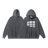 OW made old broken newspaper pattern pullover hooded sweater