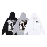OW tape printed pattern pullover hooded sweater
