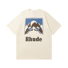 Rhude T Shir Sunset Snow Mountain Print Short Sleeve T-Shirt