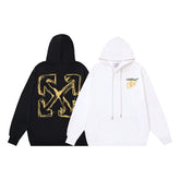 OW letter arrow print pattern pullover hooded sweater