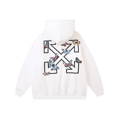 Autumn and winter OW butterfly letter arrow pattern pullover fleece hooded sweater