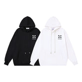 OW letter arrow print pattern pullover hooded sweater