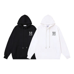 OW letter arrow print pattern pullover hooded sweater