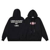 OW Black Crystal Letter Printed Pattern Hooded Sweater