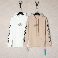 OW curved arrow pattern pullover hooded sweater