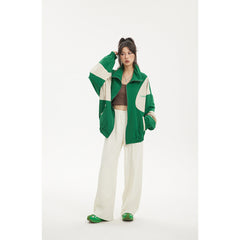 Unisex Jacket Vintage Colorblock Hood Coat Loose Sports Top