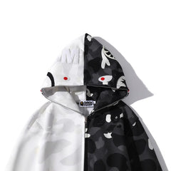 Bathing Ape Hoodie shark head black and white luminous color matching sweater