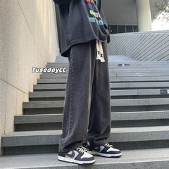 Men Jeans Black Jeans Oversize Loose Straight Drooping Wide Leg Pants