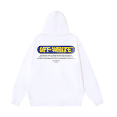 OW letter print pattern pullover hooded sweater