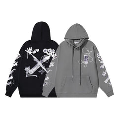 OW mobile phone floral earphone print pattern hooded sweater