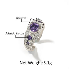 Rings Hip Hop Niche 925 Silver Ring Purple Zircon Spectrum