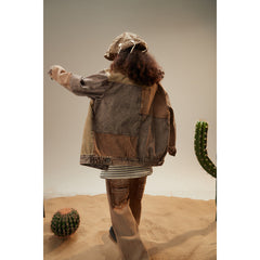 Unisex Jacket Washed Denim Jacket Lapel Loose Overalls