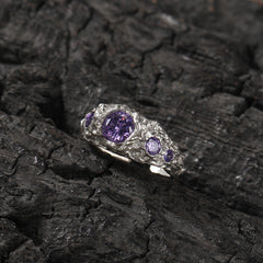 Rings Hip Hop Niche 925 Silver Ring Purple Zircon Spectrum