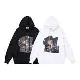 OW oil painting pleated art print pullover hooded sweater