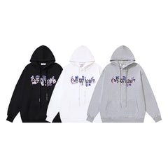 OW flower logo pattern print hooded sweater