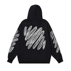 OW diagonal striped wavy line print hooded sweater