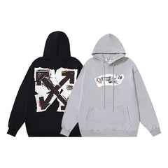 OW Broken Paper Arrow Pattern Pullover Hooded Sweater