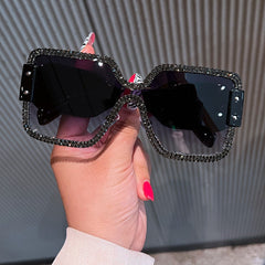 Trendy punk glasses square diamond