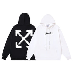 OW Hand-Painted Arrow Pattern Printed Hooded Sweatshirt