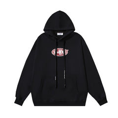 OW Black Crystal Letter Printed Pattern Hooded Sweater