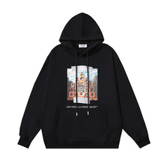 OW audio train print pattern pullover hooded sweater