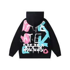 OW Graffiti Letter Arrow Pattern Hooded Sweater
